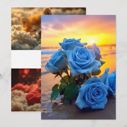 Azure Romance: Seaside Sunset Rozen Wedding Invita Kaart (Voorkant / Achterkant)