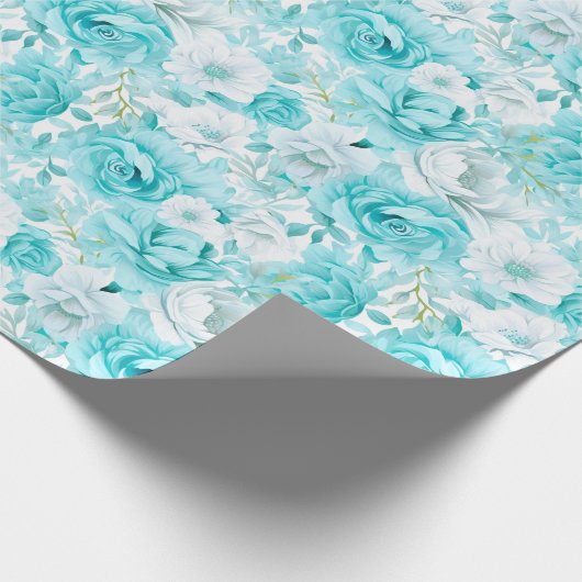 Azure Rose Bouquet: Waterverf bruiloft Cadeaupapier (Hoek)