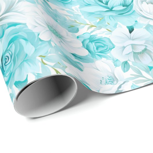 Azure Rose Bouquet: Waterverf bruiloft Cadeaupapier (Rol Hoek)