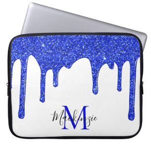 Azure Royal Blue Sparkle Glitter Drives Monogram Laptop Sleeve