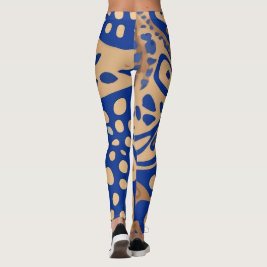 Azure Safari: Leggings met Blue en Sand Animal (Achterkant)