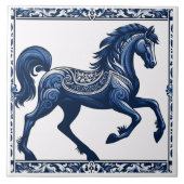 Azure Sapphire Steed: Floral Design Tegeltje (Voorkant)