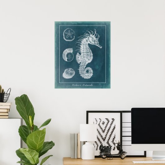 Azure Seahorse Study I Poster (Thuiskantoor)