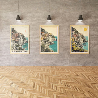 Azure Shores of Amalfi – Vintage Italian Seaside Muurkunst Sets