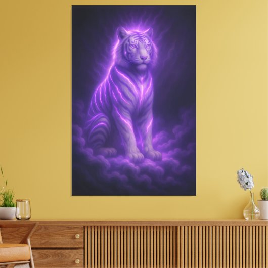 Azure Thunder White Tiger – Skyborn Majesty Canvas Afdruk (Insitu (Woonkamer))