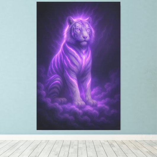 Azure Thunder White Tiger – Skyborn Majesty Canvas Afdruk (Insitu (Houten vloer))