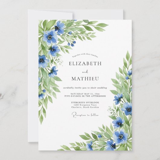 Azure Vibrant Floral Wedding Kaart (Voorkant)
