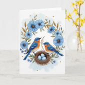 Azure Vogels Nest Moederdagkaart Kaart (Gele Bloem)