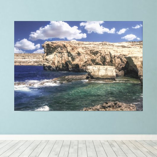 Azure Window Attraction op het eiland Gozo Canvas Afdruk (Insitu (Houten vloer))