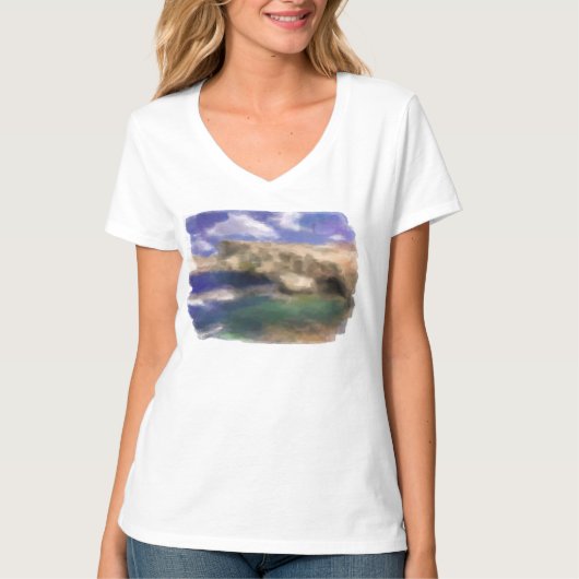 Azure Window in Gozo Island Waterverf T-shirt (Voorkant)
