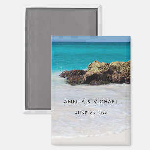 Azure Zee Sandy Beach Photo Wedding Save the Date Magneet