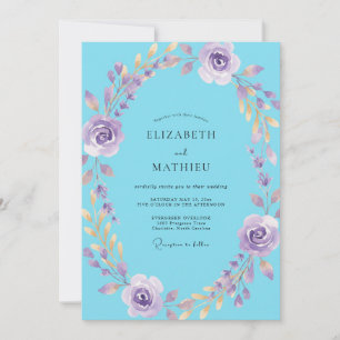 Azuren Mauve Krans Bruiloft Kaart
