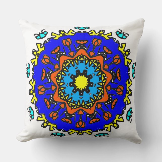 Azuren Zon Mandala Kussen (Voorkant)