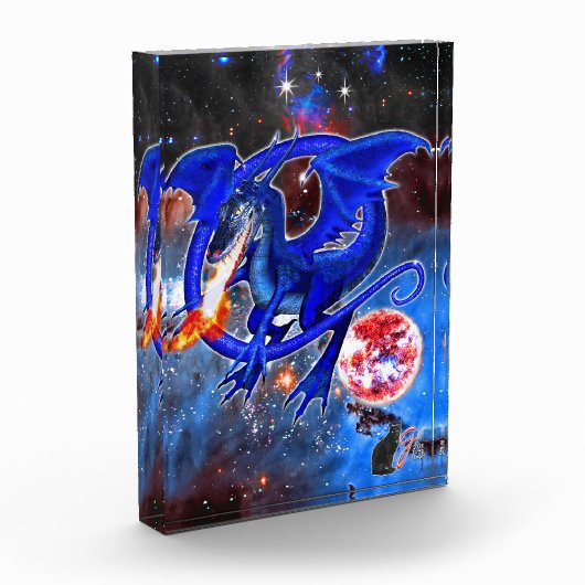 Azuriet Kosmische Draak Acrylic Blok (Links)