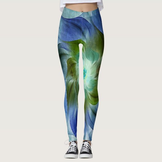 Azuriet Malachiet Vlammende Fractale Bloem Leggings (Voorkant)