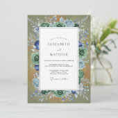 Azurijn Groene Succulente Eucalyptus Bruiloft Kaart (Staand voorkant)