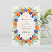 Azurijn Oranje Ranunculus Eucalyptus Bruiloft Kaart (Staand voorkant)