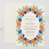Azurijn Oranje Ranunculus Eucalyptus Bruiloft Kaart (Voorkant / Achterkant)