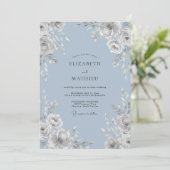 Azurisch Witte Bladerige Bruiloft Kaart (Staand voorkant)