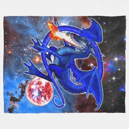 Azurite Cosmic Dragon Fleece Deken (Voorkant (Horizontaal))