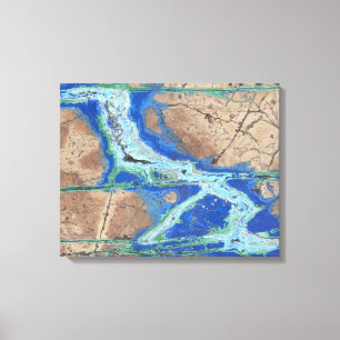 Azurite Malachite Stone op verwaterd Canvas Afdruk