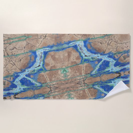 Azurite Stone Beige en Turquoise Strandlaken (Voorkant)