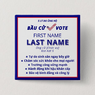 BẦu CỬ stemmen Vietnamese tweetalige verkiezingsca Vierkante Button 5,1 Cm