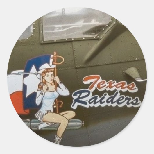 B17 Texas Raiders Nose Art Ronde Sticker (Voorkant)