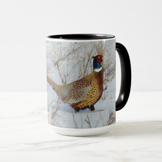 B22 Ring-necked fazant in sneeuw Mok (Voorkant rechts)