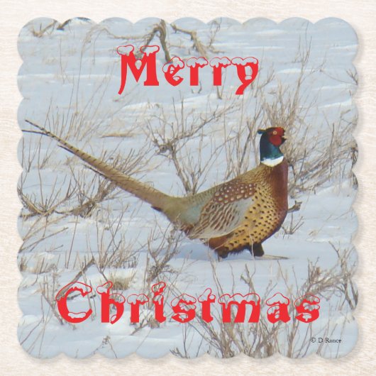 B22 Ring-Necked-Pheasant in Sneeuw Coaster Kartonnen Onderzetters (Voorkant)