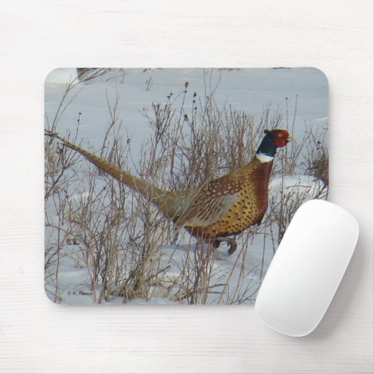 B23 Ring-necked fazant in sneeuw Muismat (Met muis)