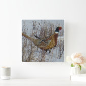 B23 Ring-necked fazant in sneeuw Vierkante Klok (Huis)