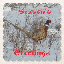 B23 Ring Necked Pheasant in Snow Coaster Kartonnen Onderzetters
