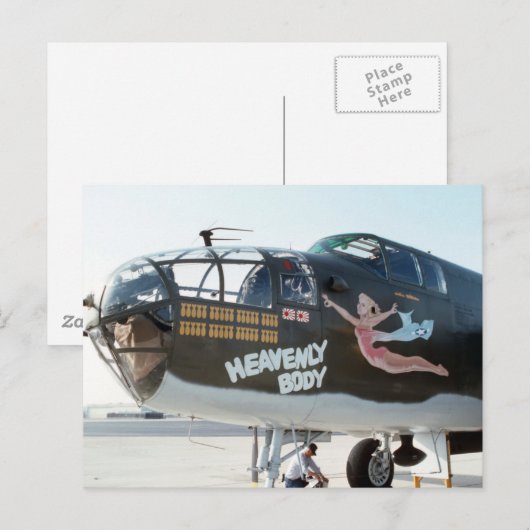 B25 MITCHELL BOMBER " HEAVENLY BODY " NOSE ART BRIEFKAART (Voorkant / Achterkant)