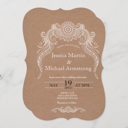 B2- scroll ontwerp bruiloft uitnodigingskaart kaart (Voorkant / Achterkant)