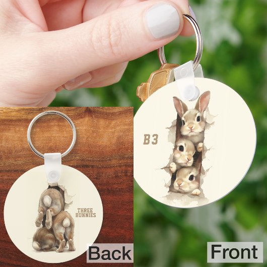 B3 Three Bunnies 3D Illusion Sleutelhanger