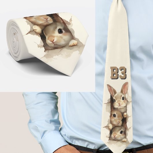 B3 Three Bunnies 3D Illusion Stropdas
