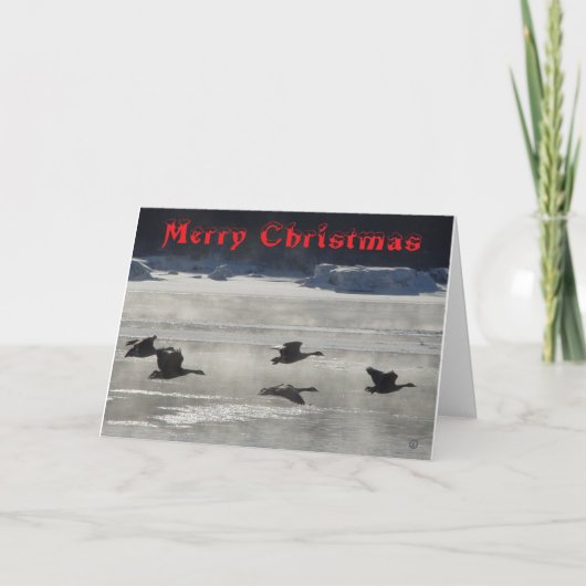 B47 Canada Geese Over Frozen River Christmas Card Bedankkaart (Voorkant)