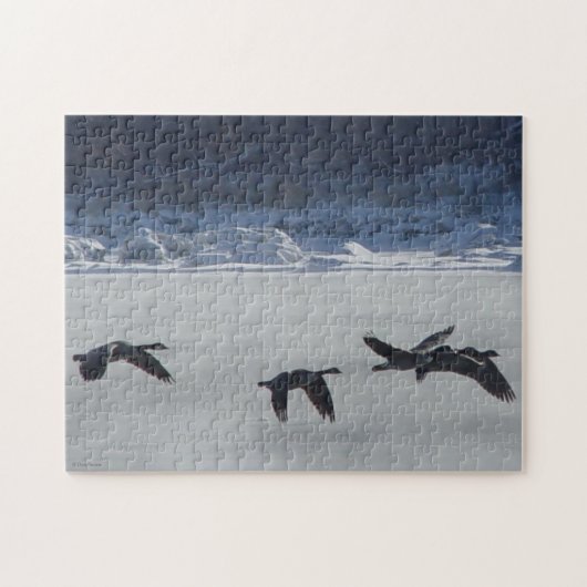 B48 Canadese Ganzen Boven Bevroren Rivier Legpuzzel (Horizontaal)