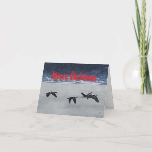 B48 Geese Over Frozen River Christmas Card Bedankkaart (Voorkant)