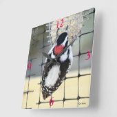 B53 Downy Woodpecker Vierkante Klok (Hoek)