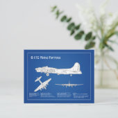 B-17 Flying Fortress - Vliegtuigblauwdruk ABD Briefkaart (Staand voorkant)