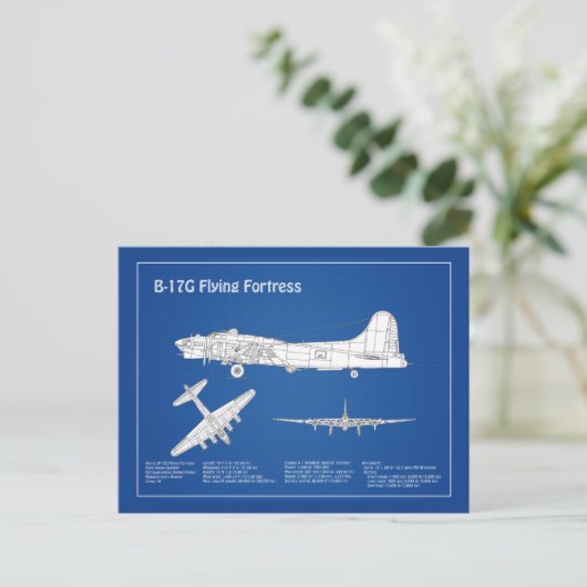 B-17 Flying Fortress - Vliegtuigblauwdruk ABD Briefkaart (Staand voorkant)