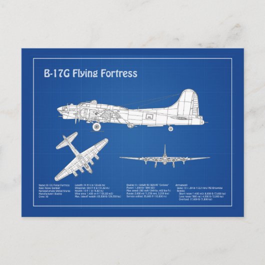 B-17 Flying Fortress - Vliegtuigblauwdruk ABD Briefkaart (Voorkant)