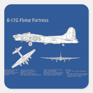 B-17 Flying Fortress - Vliegtuigblauwdruk ABD Vierkante Sticker