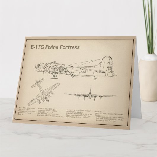 B-17 Flying Fortress - Vliegtuigblauwdruk Plannen  Bedankkaart (Voorkant)