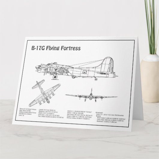 B-17 Flying Fortress - Vliegtuigblauwdruk Plannen  Bedankkaart (Voorkant)