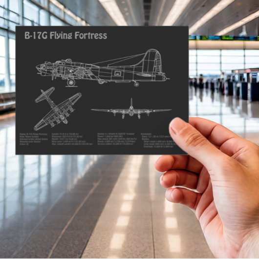 B-17 Flying Fortress - Vliegtuigblauwdruk Plannen  Briefkaart