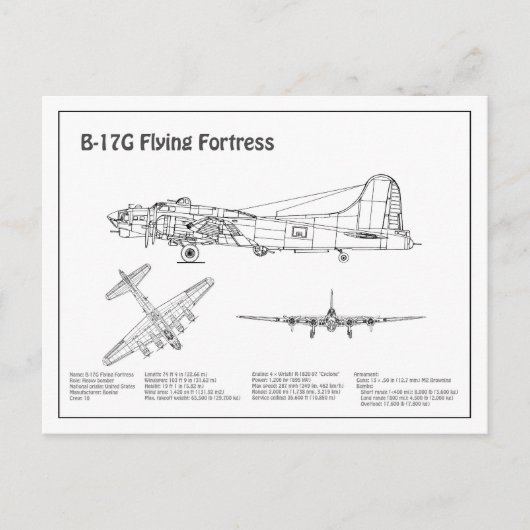 B-17 Flying Fortress - Vliegtuigblauwdruk Plannen  Briefkaart (Voorkant)