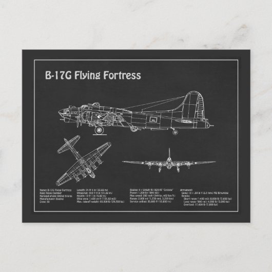 B-17 Flying Fortress - Vliegtuigblauwdruk Plannen  Briefkaart (Voorkant)
